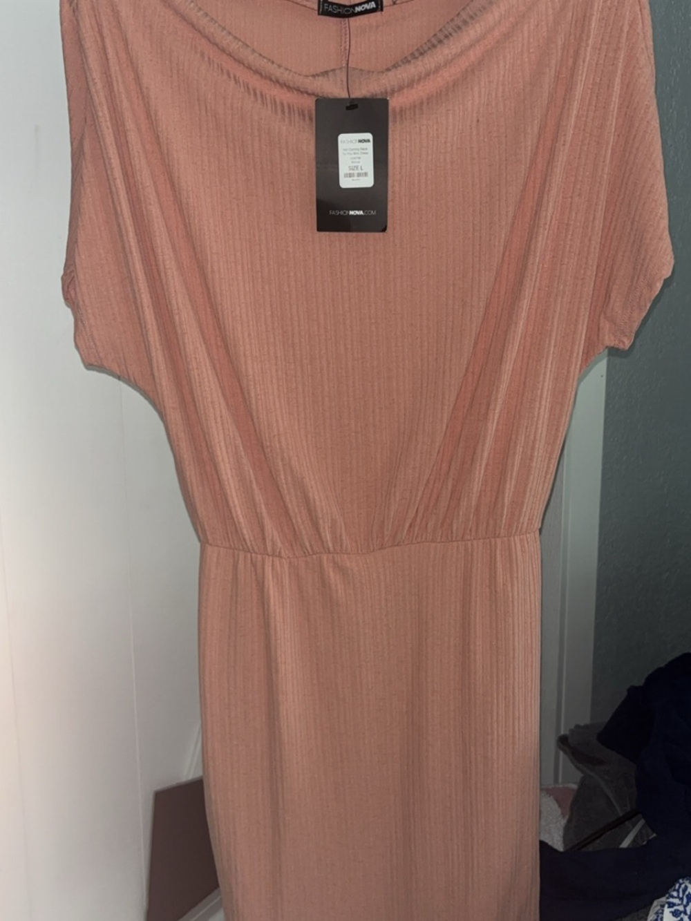 Fashion Nova Blush Pink Ribbed Midi Dress and Large floral Marisol shirt